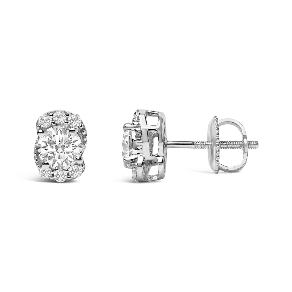 Sterling Silver 5/8 Cttw Lab Grown Diamond Oval Cluster Stud Earrings