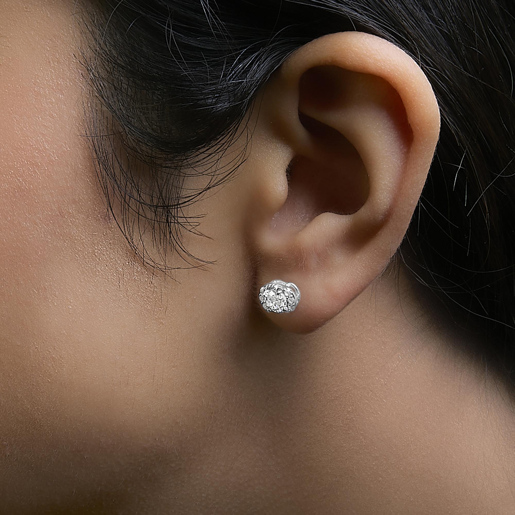 Sterling Silver 5/8 Cttw Lab Grown Diamond Oval Cluster Stud Earrings
