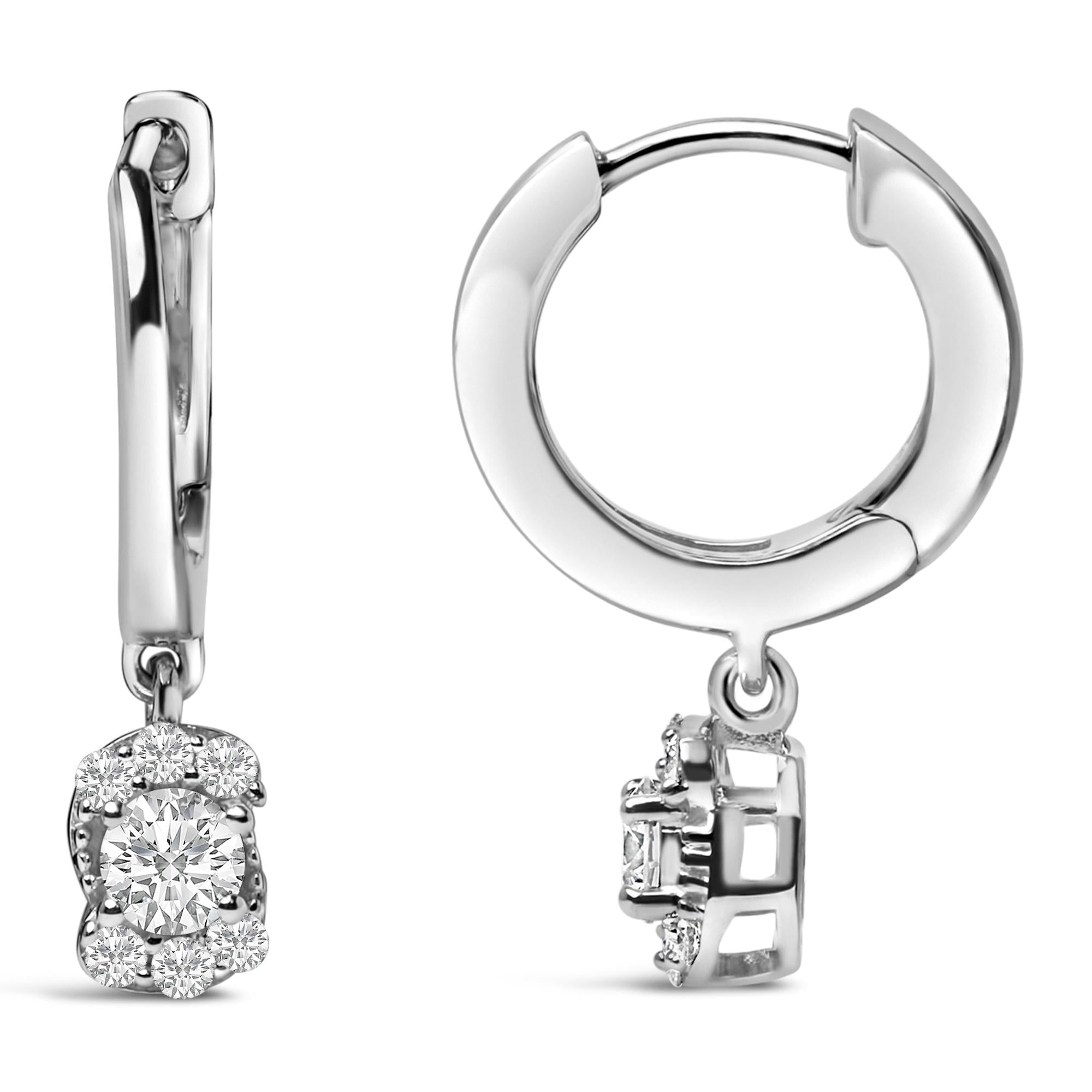 Sterling Silver 1/2 Cttw Lab Grown Diamond Floral Cluster Drop Earrings