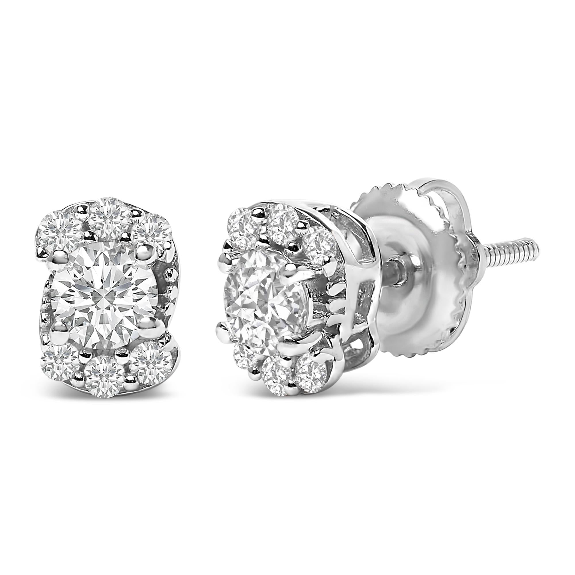 Sterling Silver 1/3 Cttw Lab Grown Diamond Halo Swirl Stud Earrings