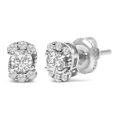 Sterling Silver 1/3 Cttw Lab Grown Diamond Halo Swirl Stud Earrings