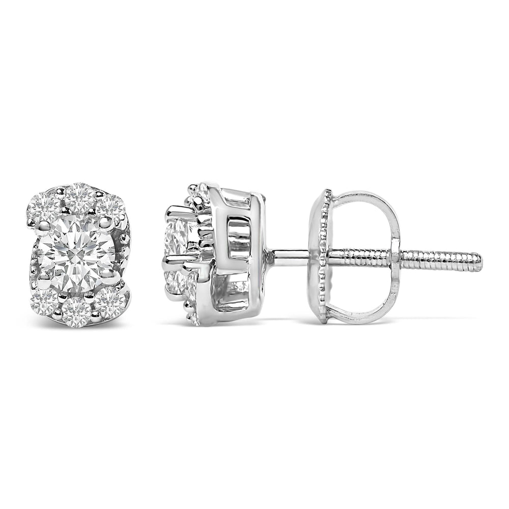 Sterling Silver 1/3 Cttw Lab Grown Diamond Halo Swirl Stud Earrings
