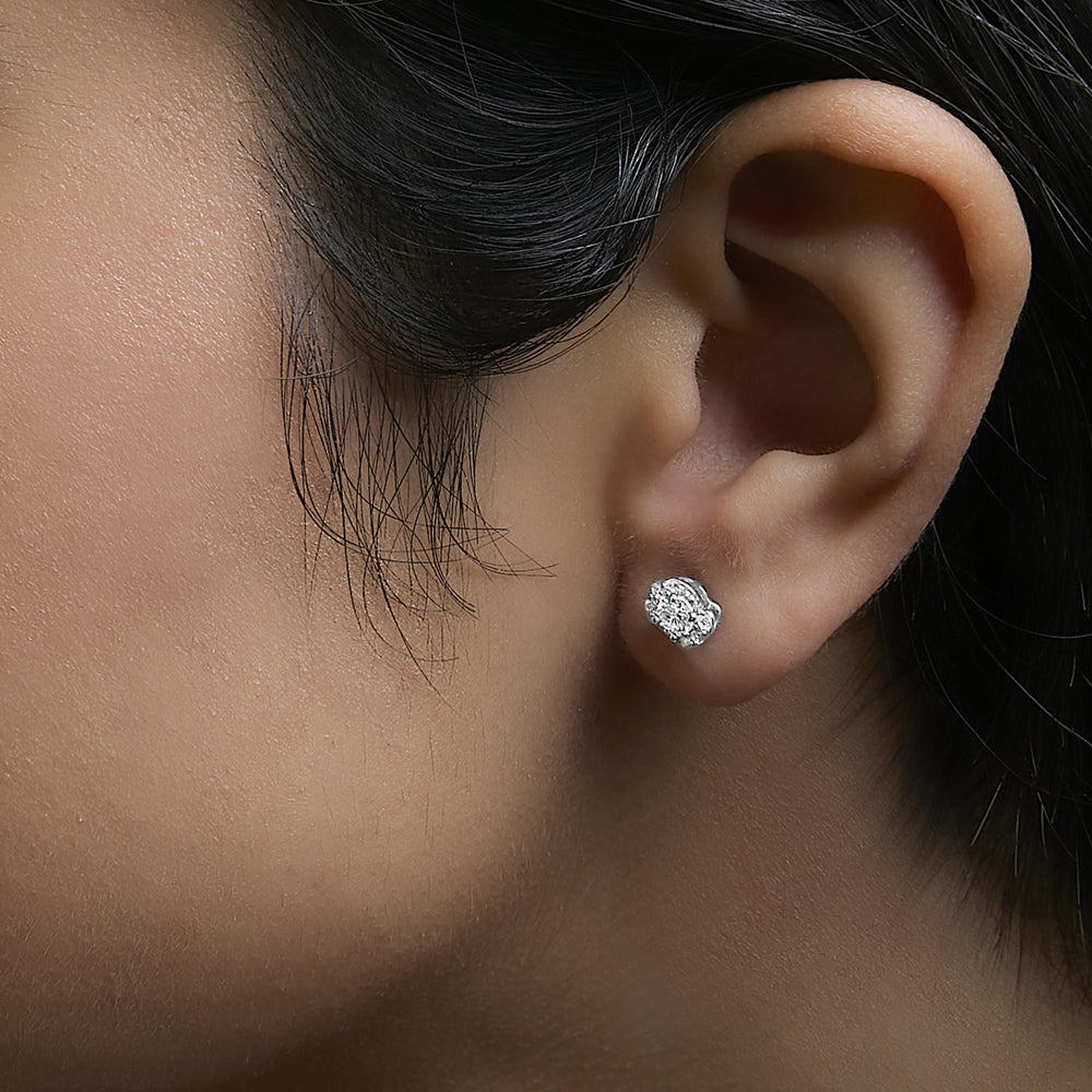 Sterling Silver 1/3 Cttw Lab Grown Diamond Halo Swirl Stud Earrings