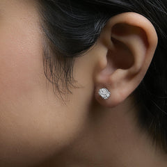 Sterling Silver 1/3 Cttw Lab Grown Diamond Halo Swirl Stud Earrings