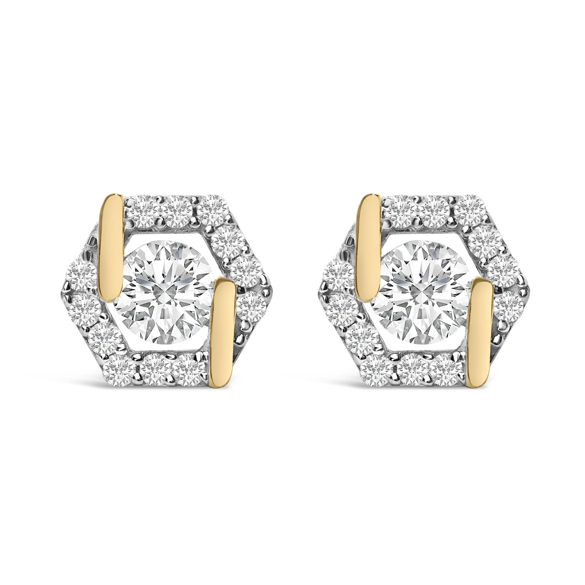 14K Yellow Gold Plated Silver 7/8 Cttw Lab Grown Diamond Hexagon Stud Earrings