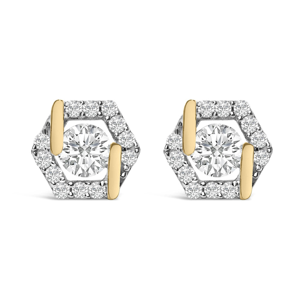 14K Yellow Gold Plated Silver 7/8 Cttw Lab Grown Diamond Hexagon Stud Earrings