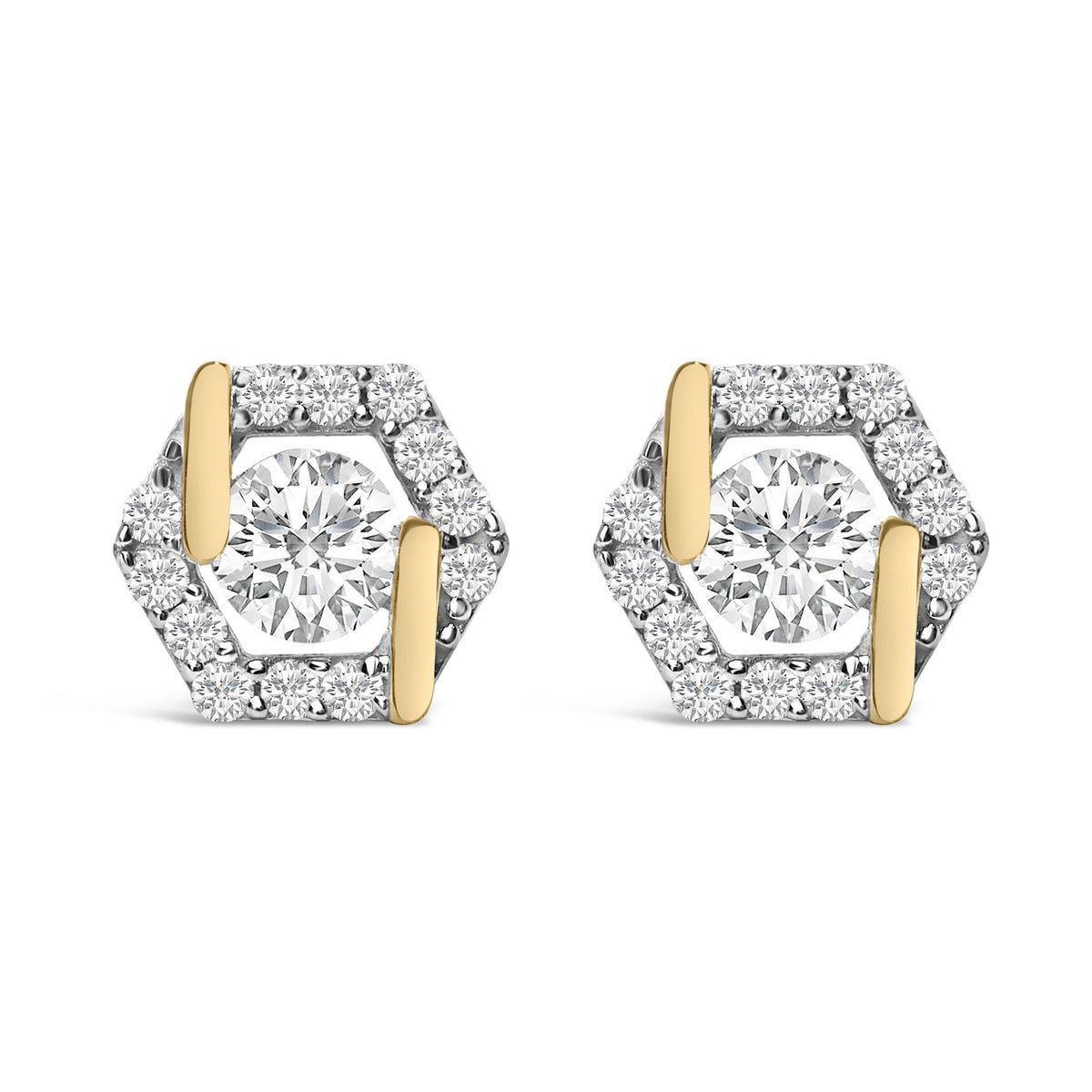 14K Yellow Gold Plated Silver 7/8 Cttw Lab Grown Diamond Hexagon Stud Earrings