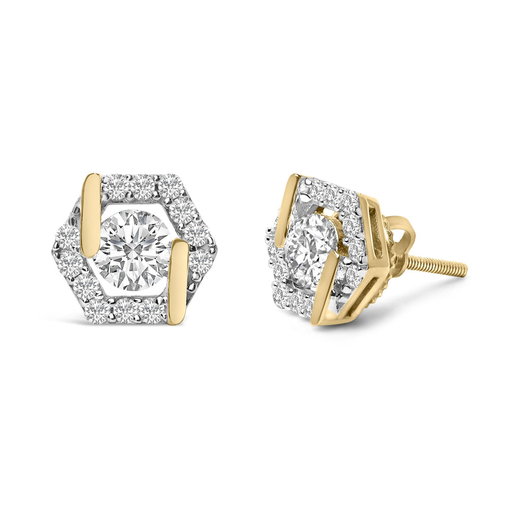 14K Yellow Gold Plated Silver 7/8 Cttw Lab Grown Diamond Hexagon Stud Earrings