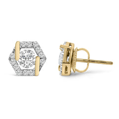 14K Yellow Gold Plated Silver 7/8 Cttw Lab Grown Diamond Hexagon Stud Earrings