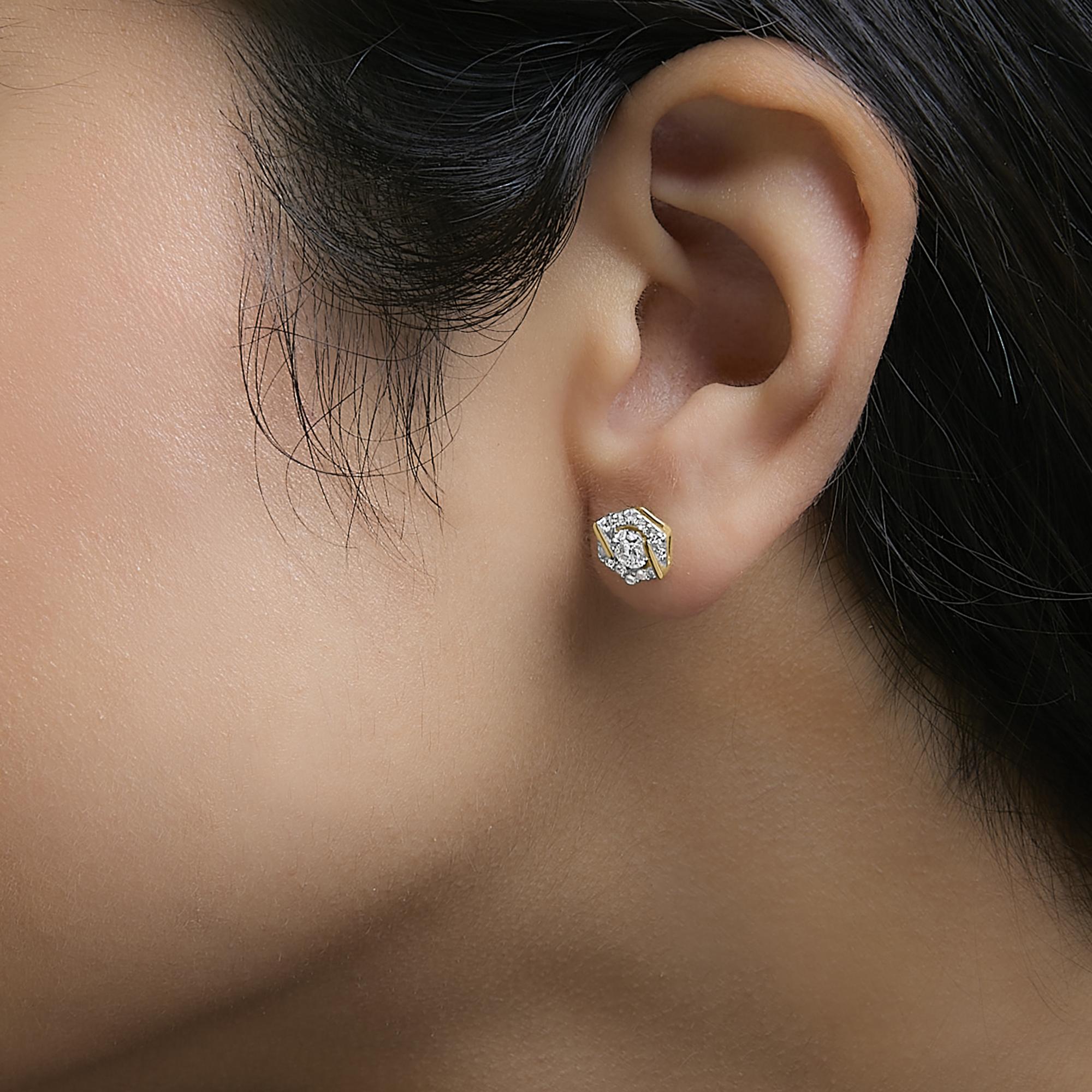 14K Yellow Gold Plated Silver 7/8 Cttw Lab Grown Diamond Hexagon Stud Earrings