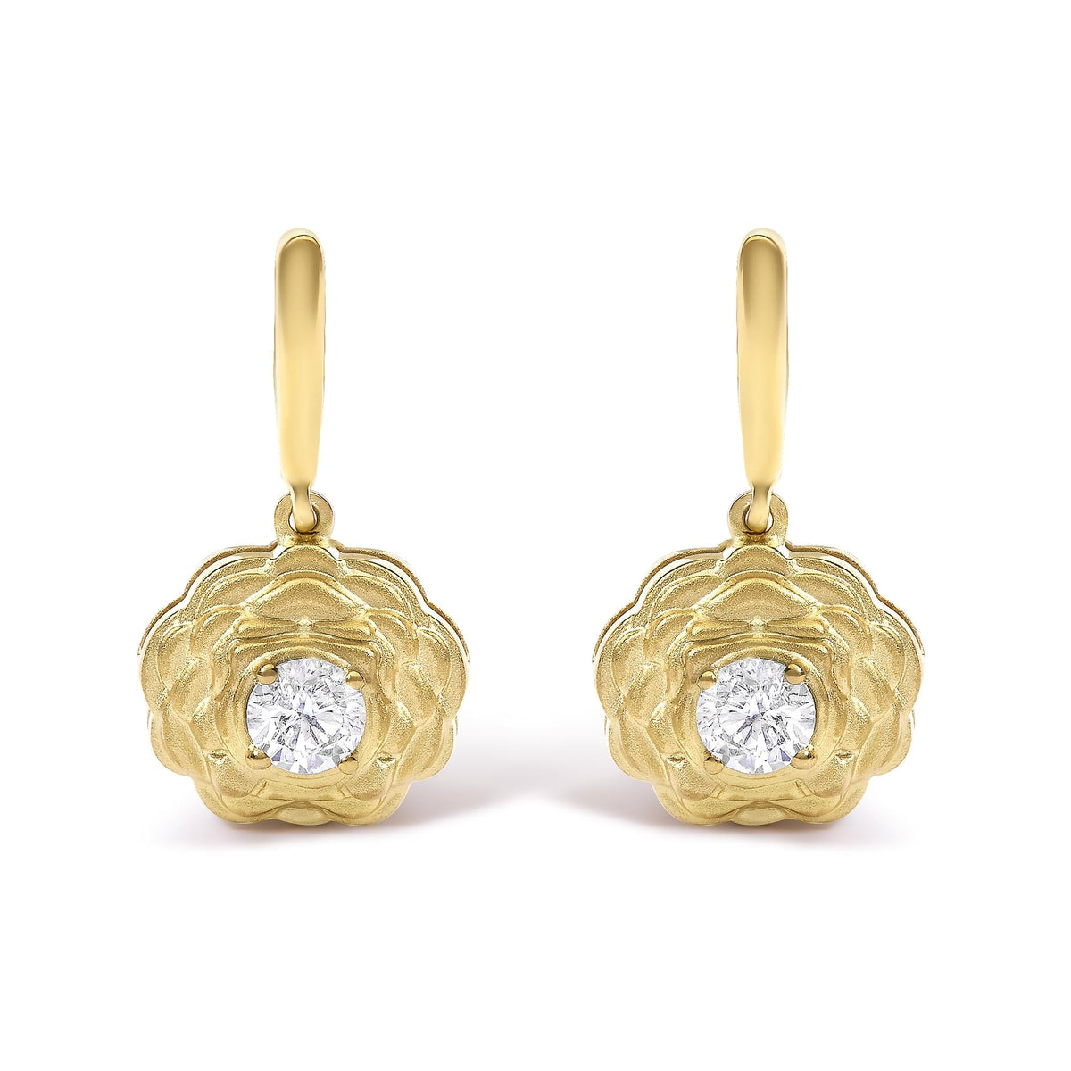 14K Yellow Gold Plated Sterling Silver 5/8 Cttw Lab Grown Diamond Flower Drop Earrings