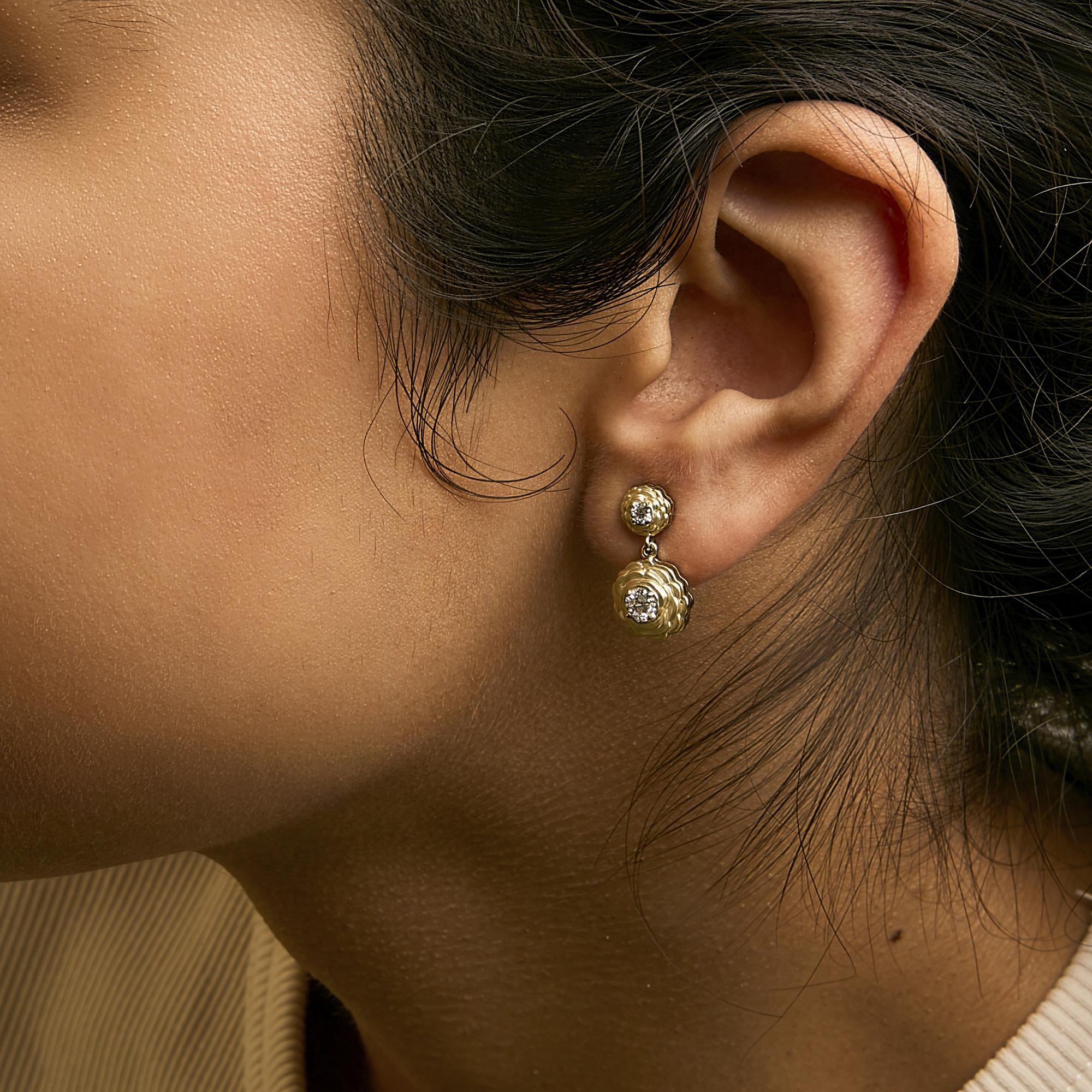 14K Yellow Gold Plated Sterling Silver 1/2 Cttw Lab Grown Diamond Rose Motif Drop Earrings