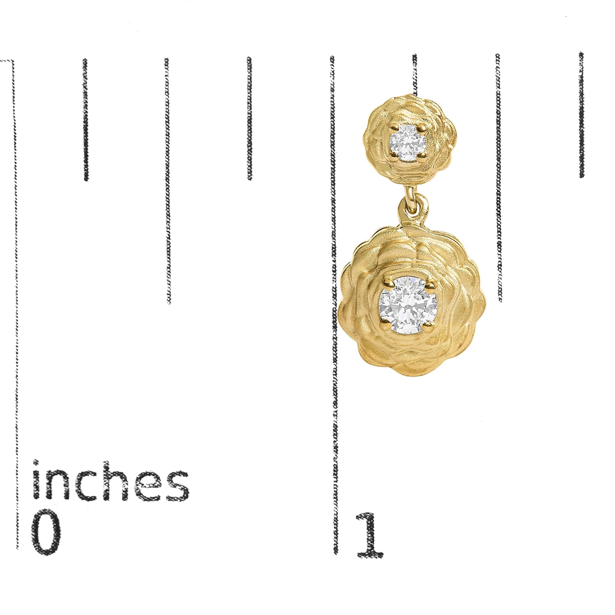 14K Yellow Gold Plated Sterling Silver 1/2 Cttw Lab Grown Diamond Rose Motif Drop Earrings