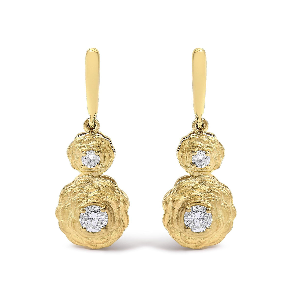 14K Yellow Gold Plated Sterling Silver 1/2 Cttw Lab Grown Diamond Matte Finish Drop Earrings