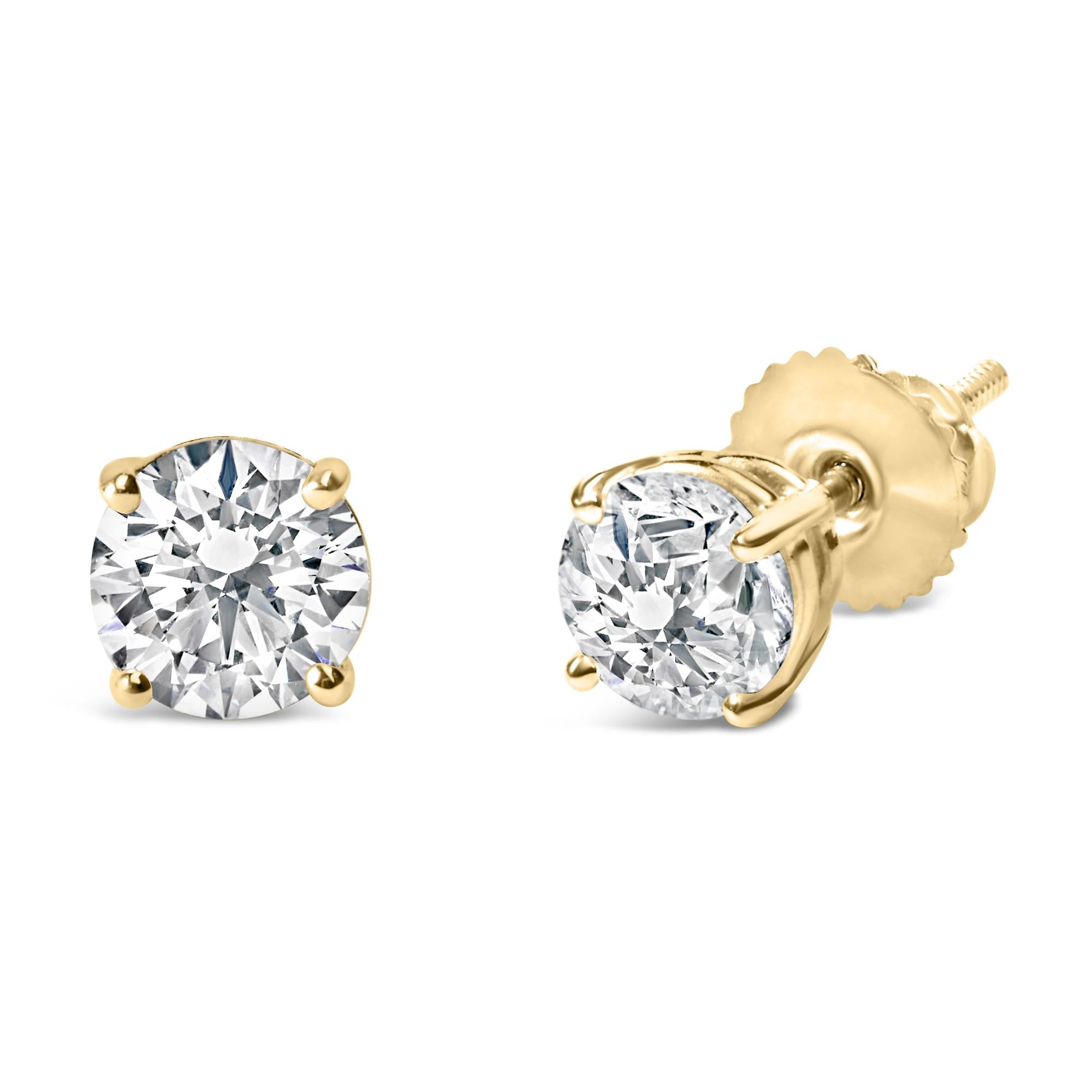 14K Gold Round Lab Grown Diamond Solitaire Stud Earrings with Screw Backs
