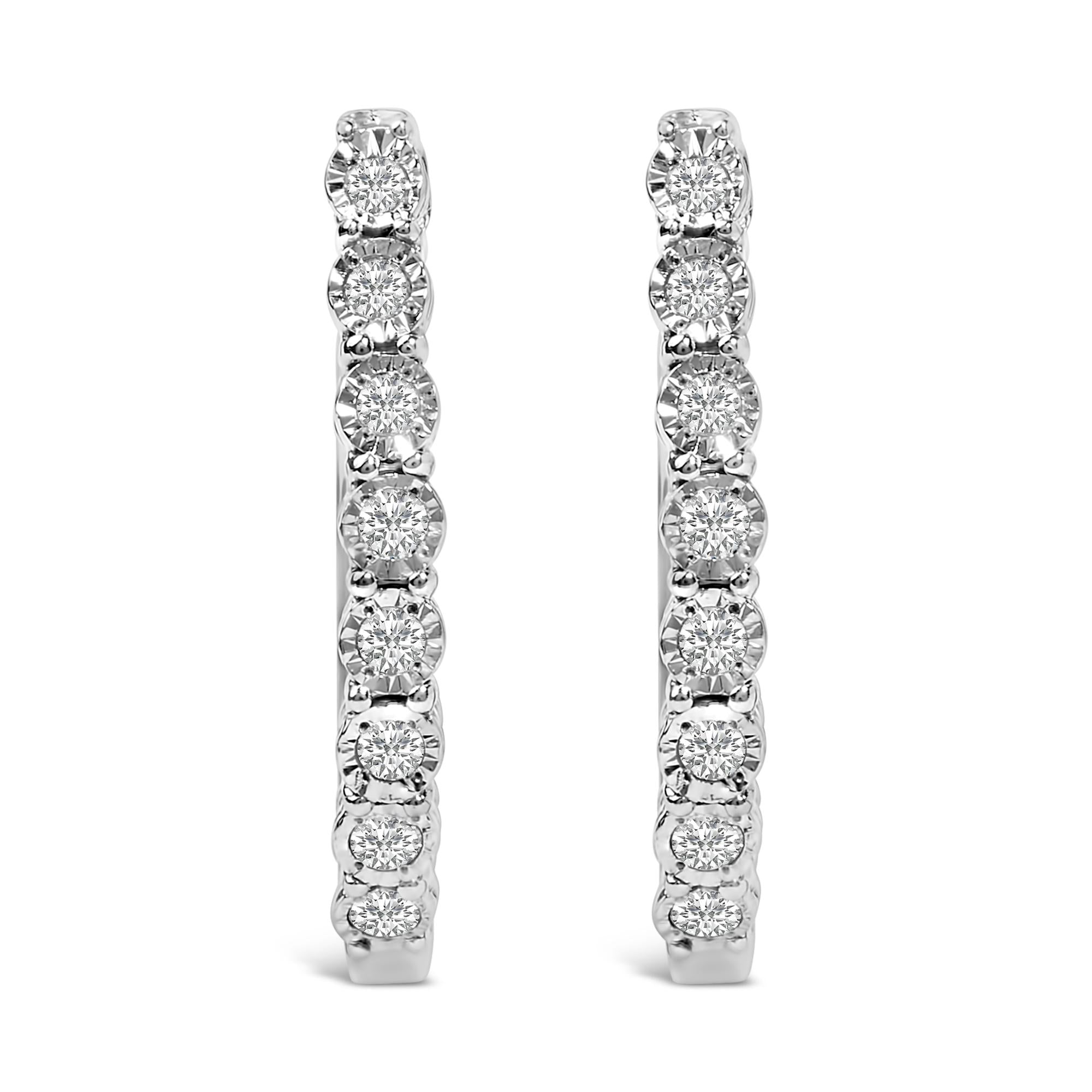 .925 Sterling Silver 1/2 Cttw 7 Stone Diamond Hoop Earrings