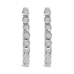 .925 Sterling Silver 1/2 Cttw 7 Stone Diamond Hoop Earrings