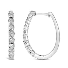 .925 Sterling Silver 1/2 Cttw 7 Stone Diamond Hoop Earrings