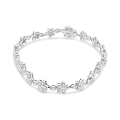 14K Gold 1 1/5 Cttw Round Diamond Floral Star-Shaped Link Bracelet (H-I Color, SI1-SI2 Clarity) -Size 7"