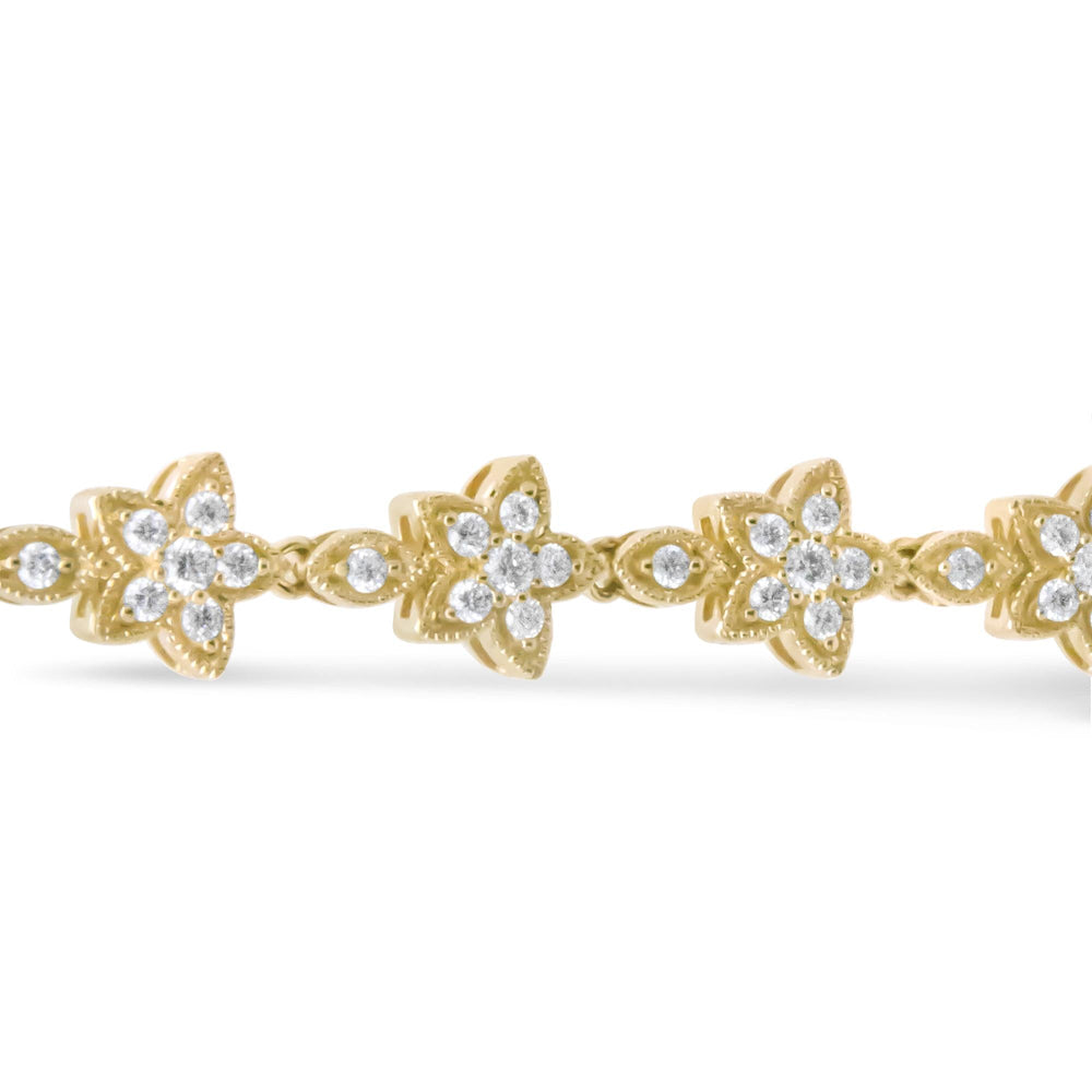 14K Gold 1 1/5 Cttw Round Diamond Floral Star-Shaped Link Bracelet (H-I Color, SI1-SI2 Clarity) -Size 7"