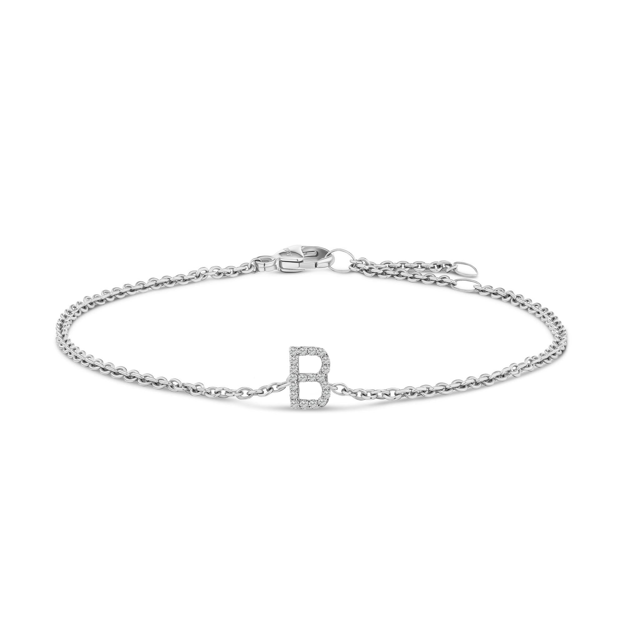 10K White Gold Diamond Accent "A-Z" Initial Charm and Link Bracelet