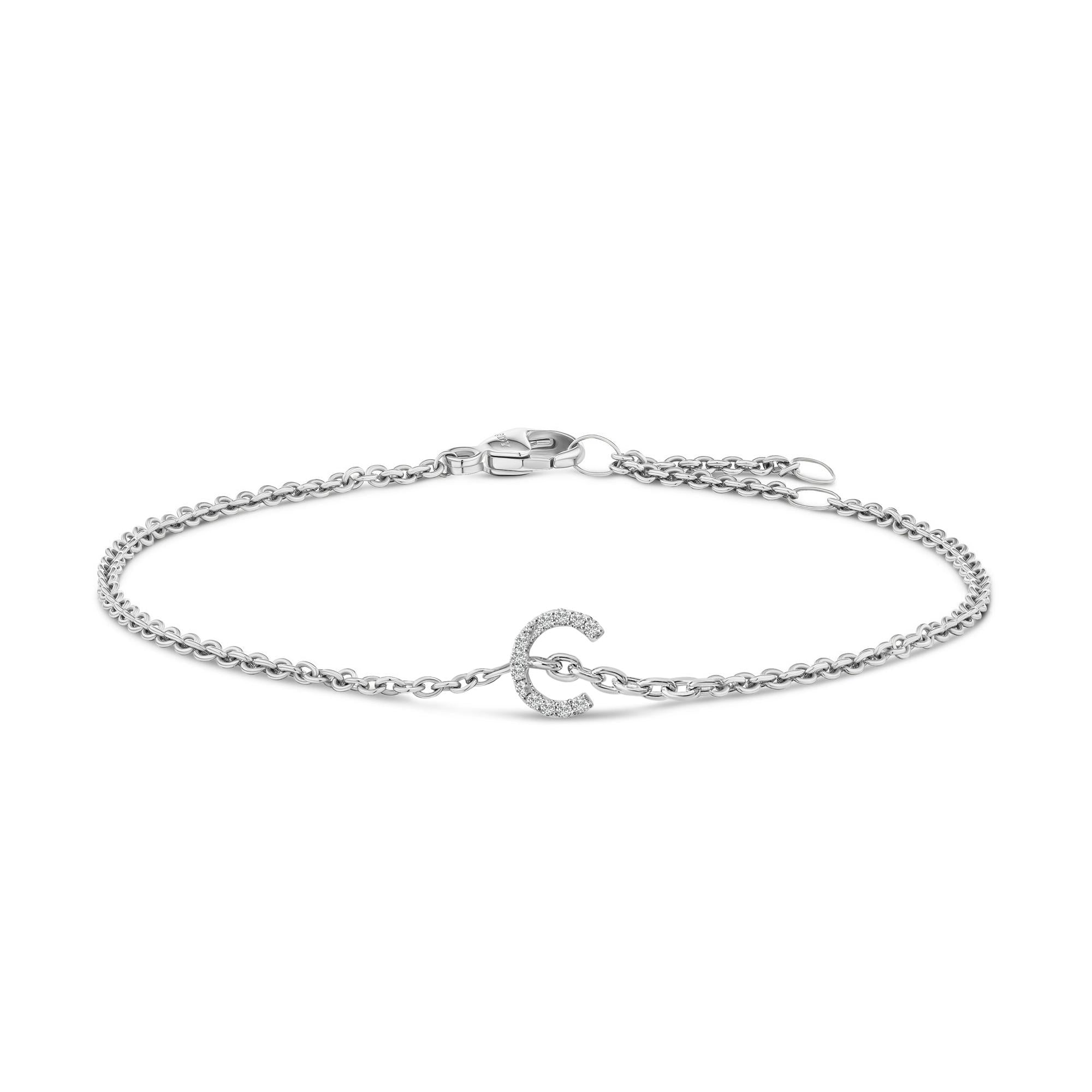 10K White Gold Diamond Accent "A-Z" Initial Charm and Link Bracelet