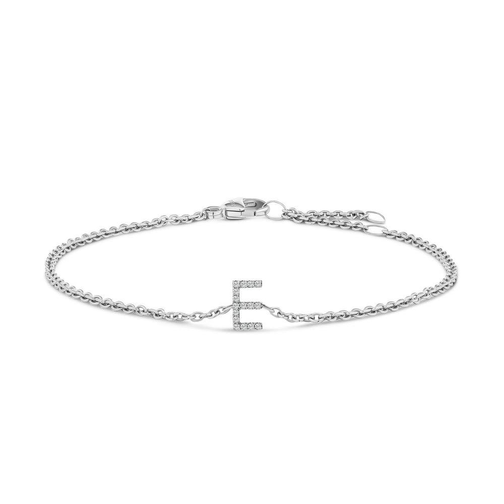 10K White Gold Diamond Accent "A-Z" Initial Charm and Link Bracelet