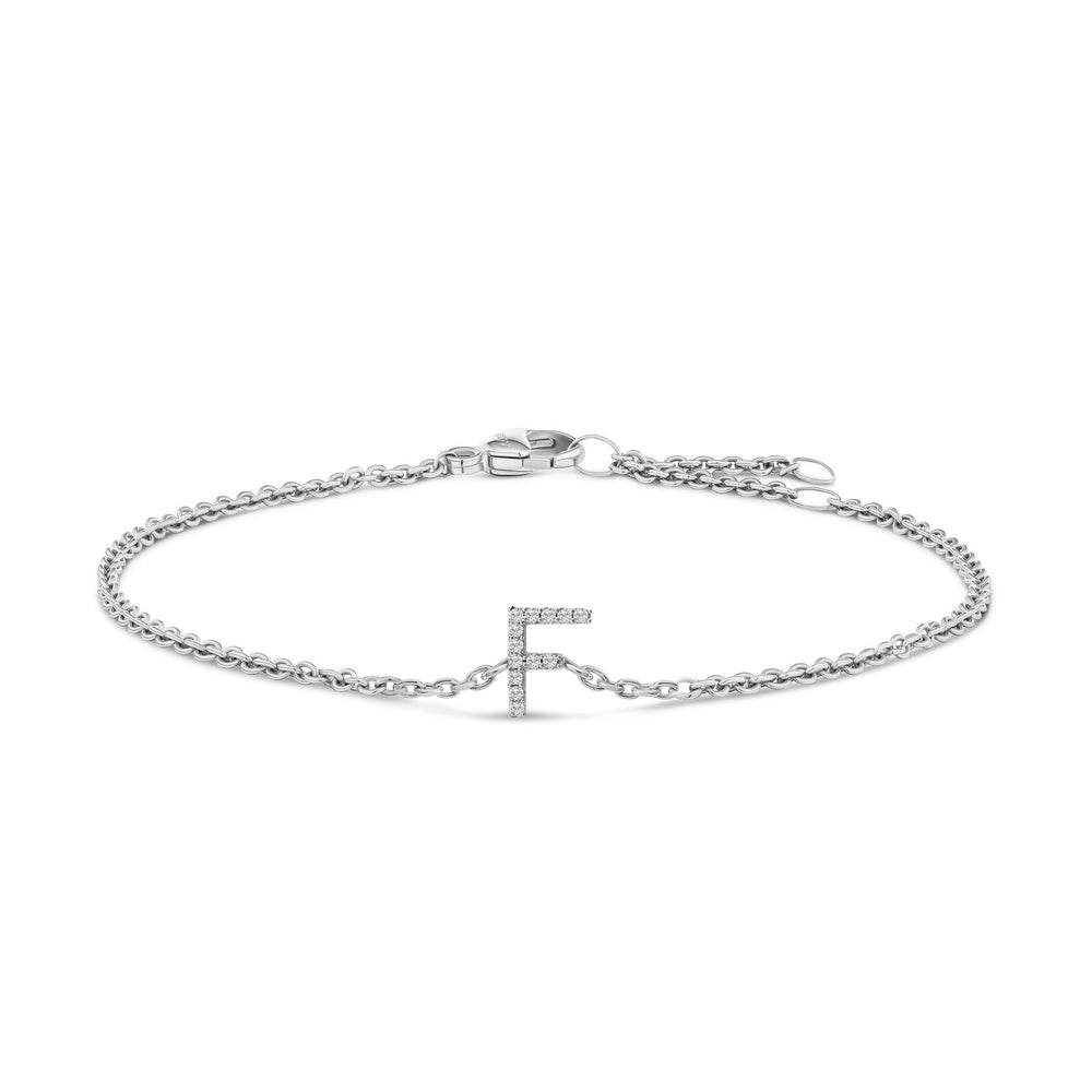 10K White Gold Diamond Accent "A-Z" Initial Charm and Link Bracelet