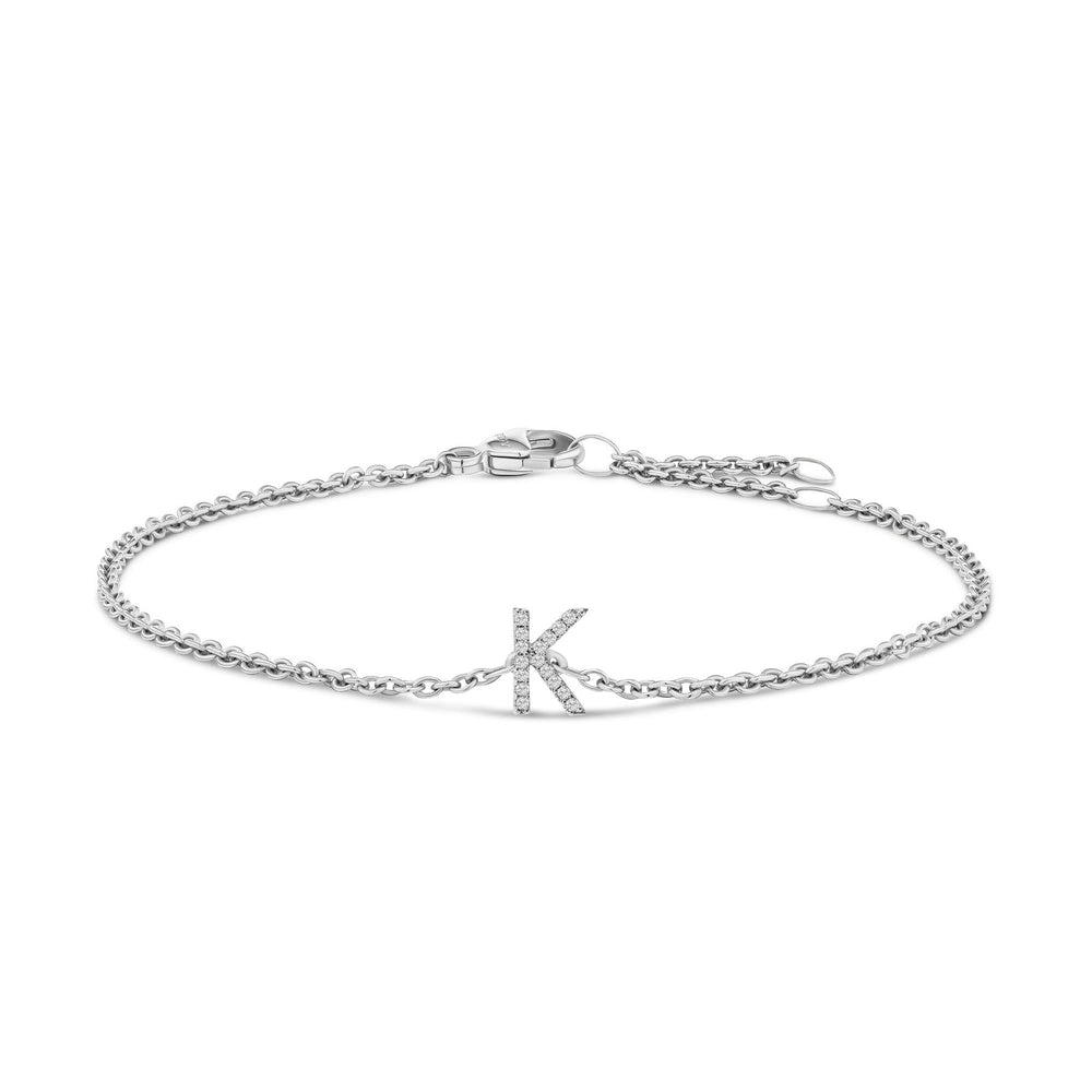 10K White Gold Diamond Accent "A-Z" Initial Charm and Link Bracelet