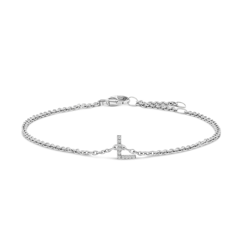 10K White Gold Diamond Accent "A-Z" Initial Charm and Link Bracelet