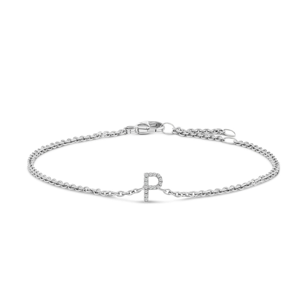 10K White Gold Diamond Accent "A-Z" Initial Charm and Link Bracelet