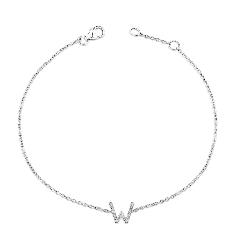 10K White Gold Diamond Accent "A-Z" Initial Charm and Link Bracelet