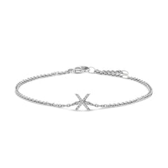 10K White Gold Diamond Accent "A-Z" Initial Charm and Link Bracelet