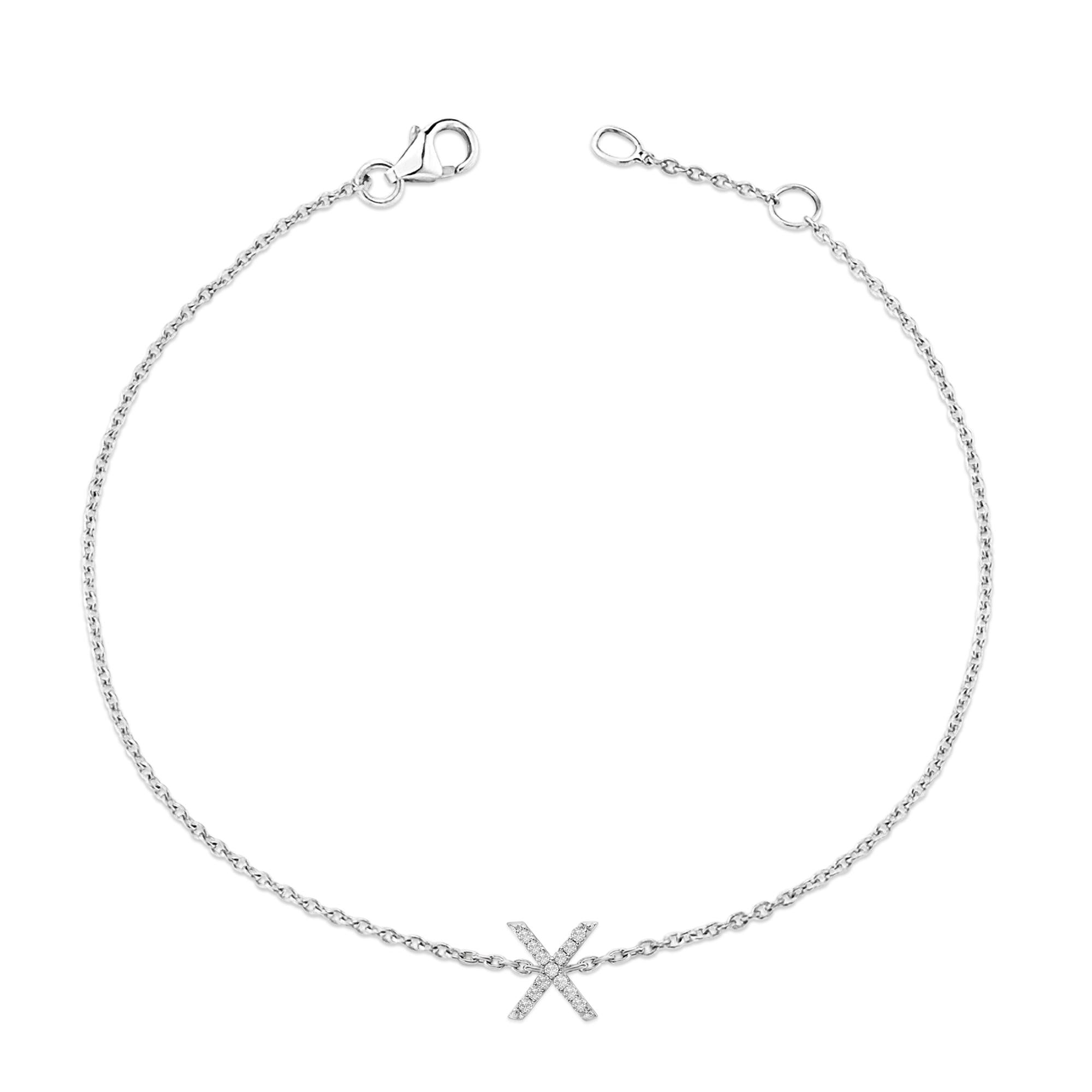 10K White Gold Diamond Accent "A-Z" Initial Charm and Link Bracelet