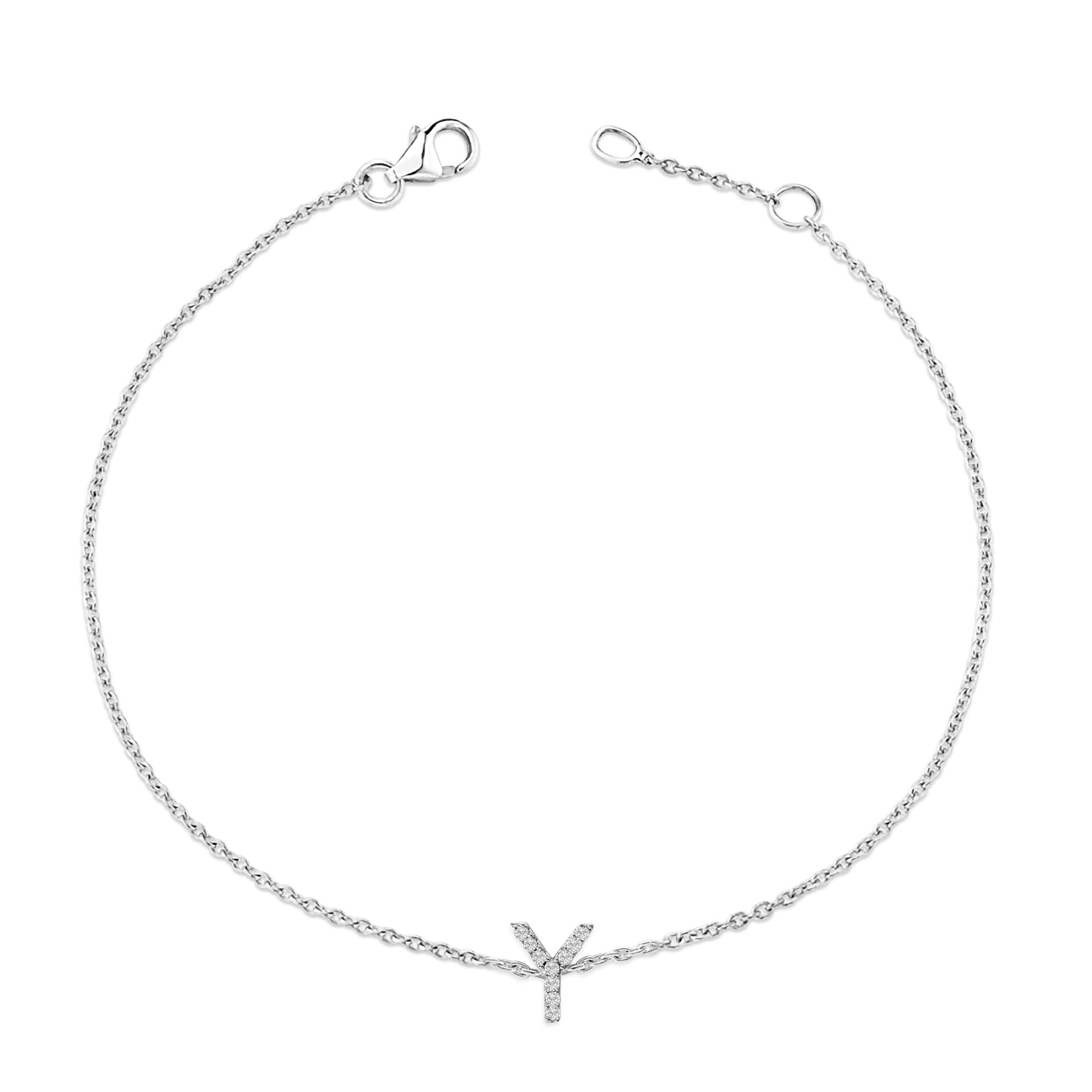 10K White Gold Diamond Accent "A-Z" Initial Charm and Link Bracelet