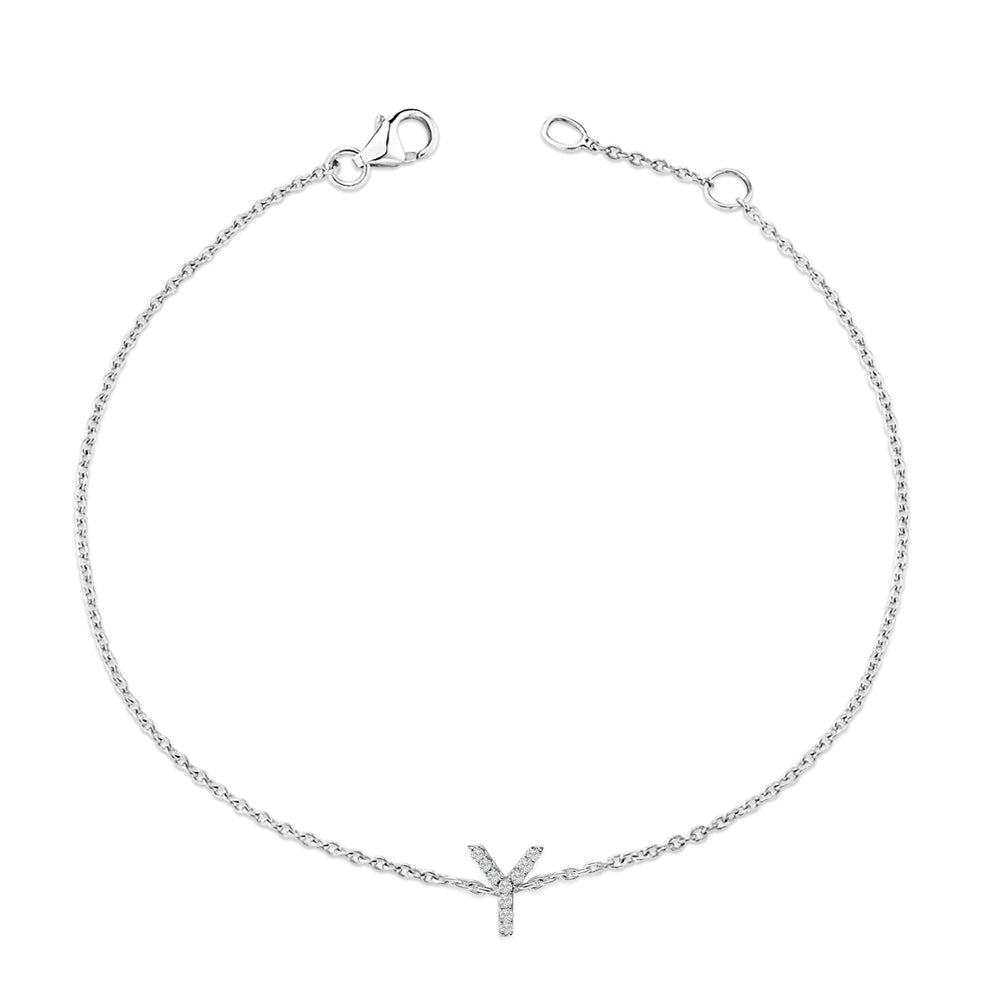10K White Gold Diamond Accent "A-Z" Initial Charm and Link Bracelet