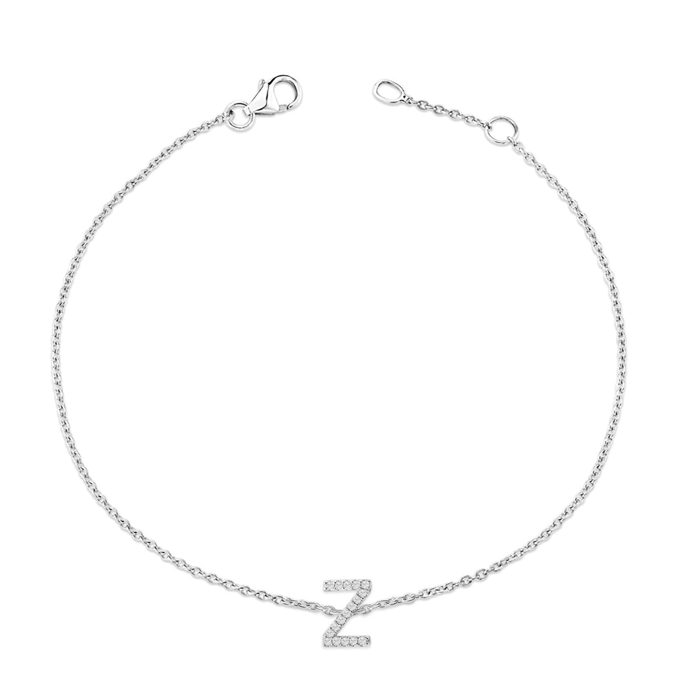 10K White Gold Diamond Accent "A-Z" Initial Charm and Link Bracelet