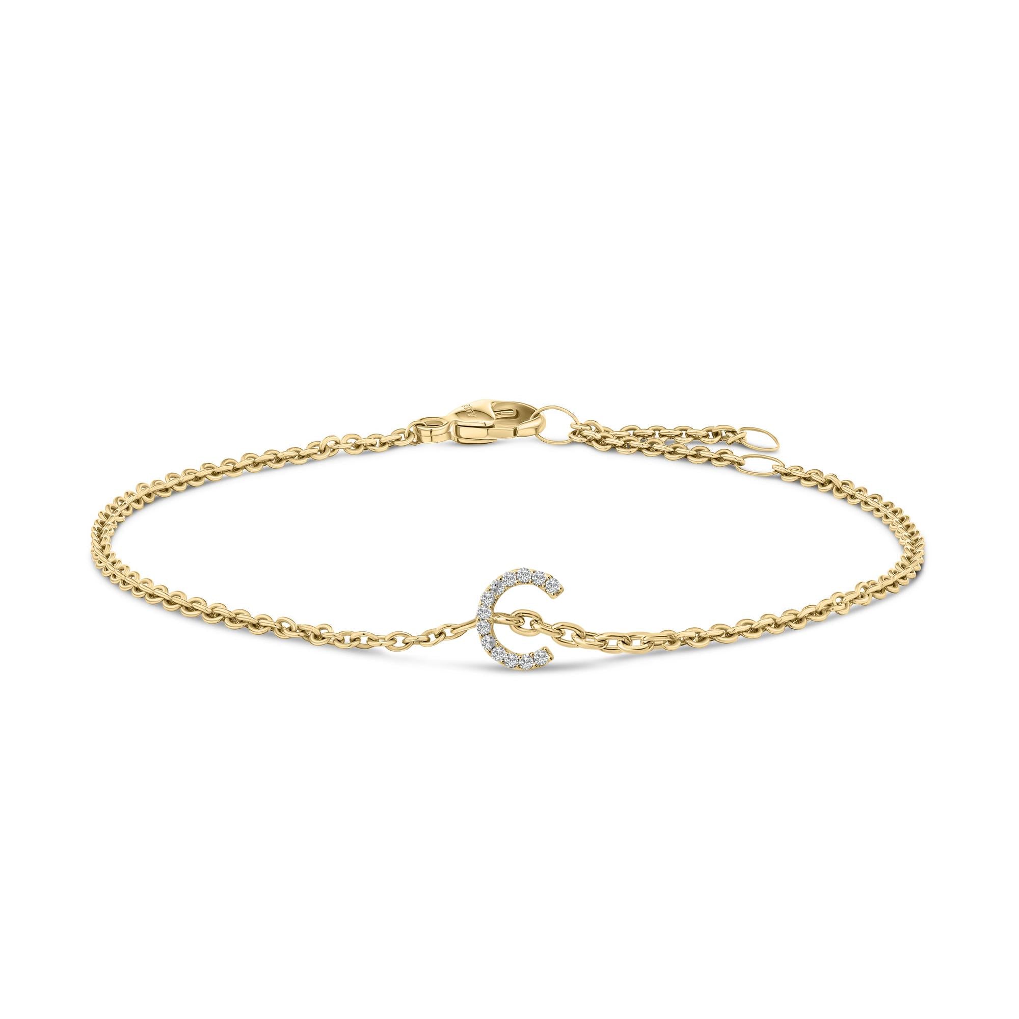 10K Yellow Gold Diamond Accent "A-Z" Initial Charm and Link Bracelet