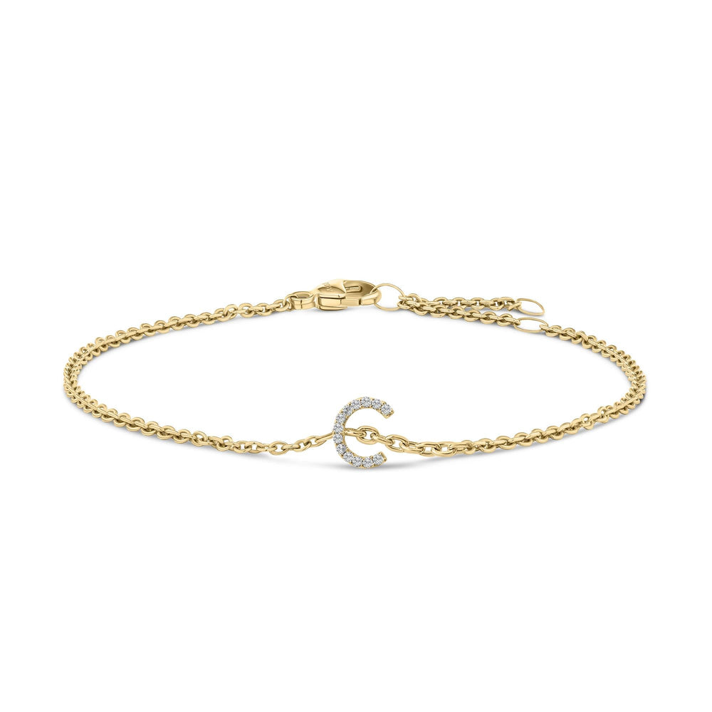 10K Yellow Gold Diamond Accent "A-Z" Initial Charm and Link Bracelet