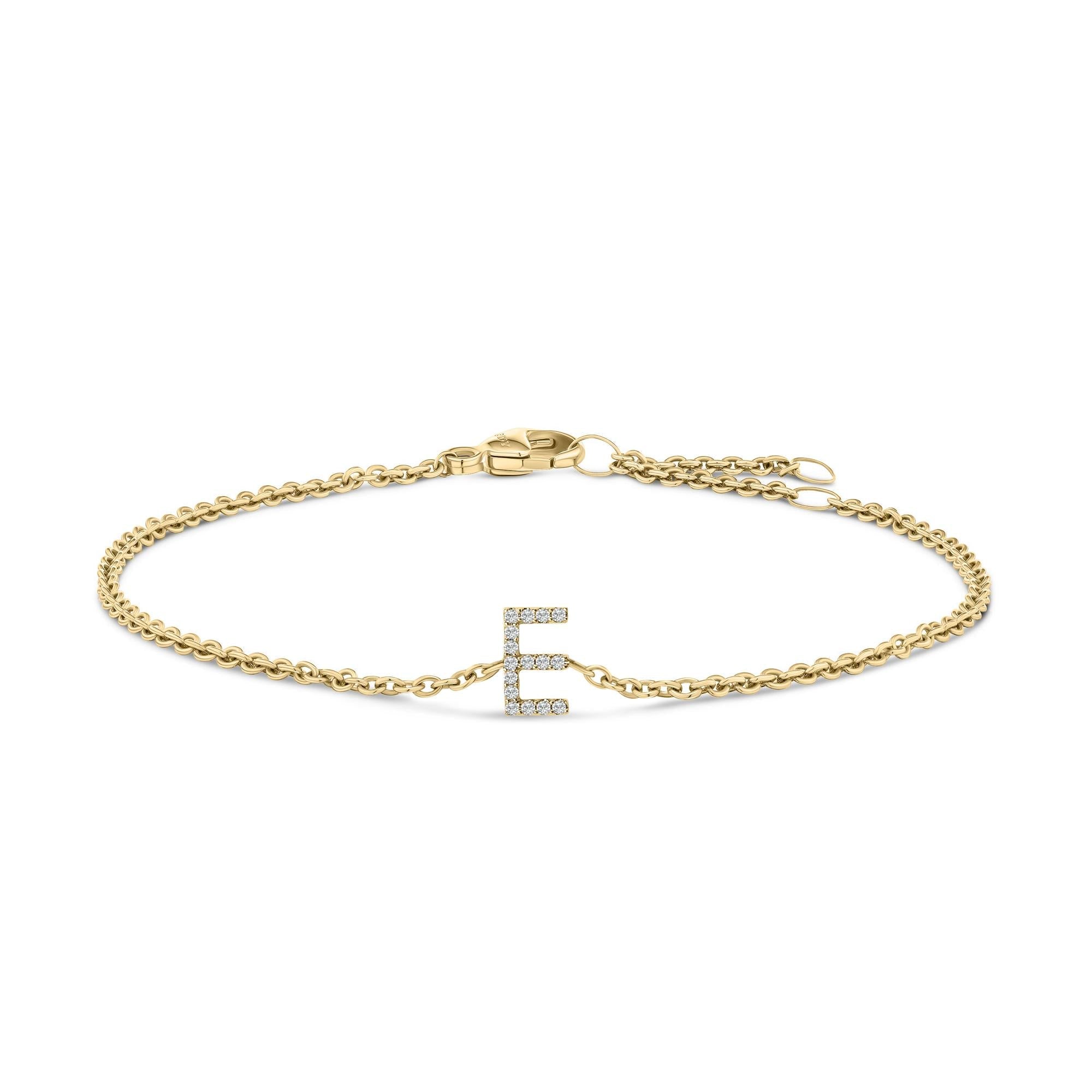 10K Yellow Gold Diamond Accent "A-Z" Initial Charm and Link Bracelet