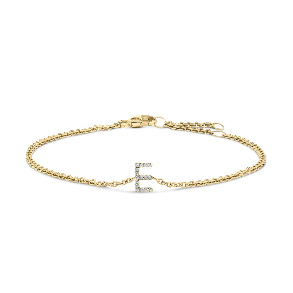 10K Yellow Gold Diamond Accent "A-Z" Initial Charm and Link Bracelet