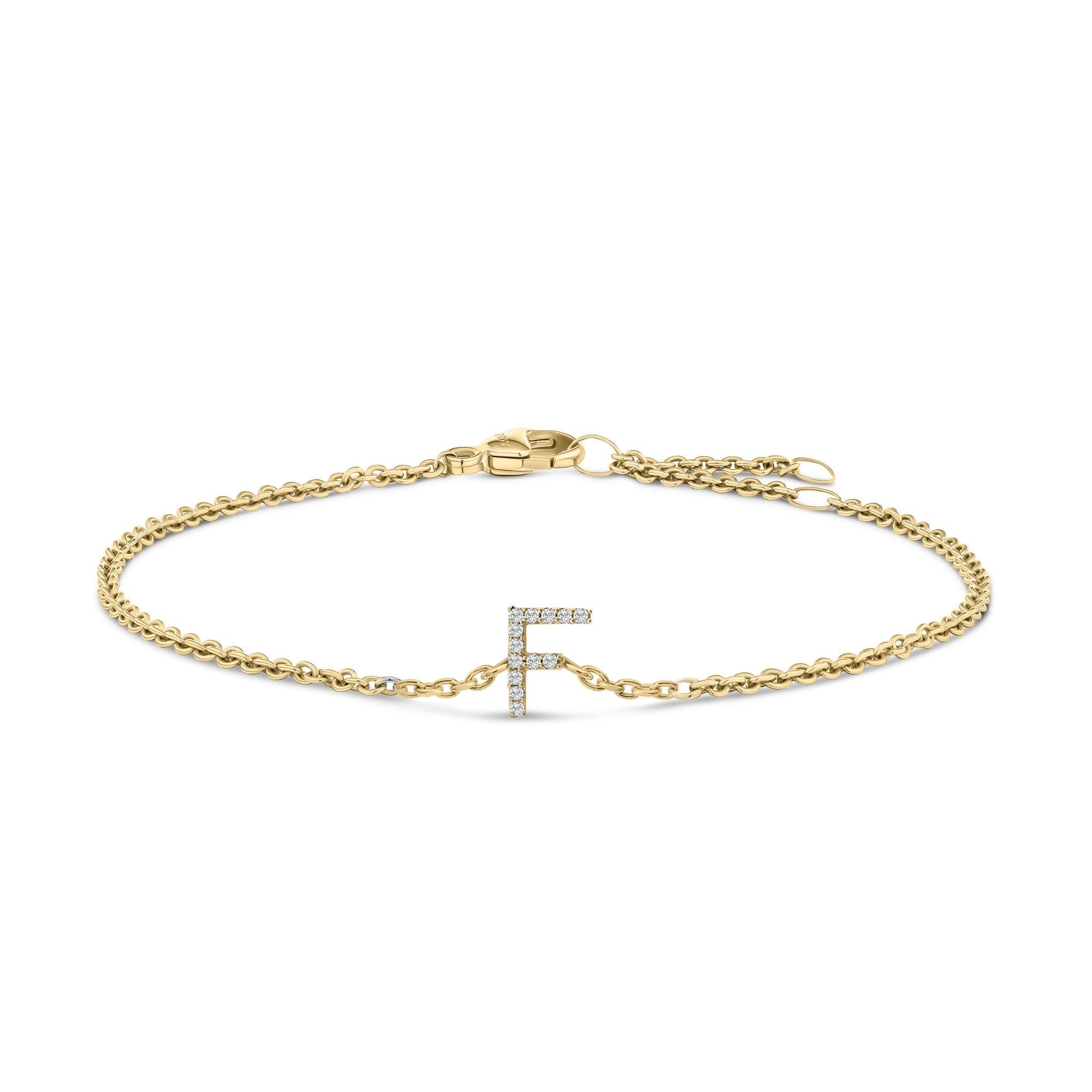 10K Yellow Gold Diamond Accent "A-Z" Initial Charm and Link Bracelet