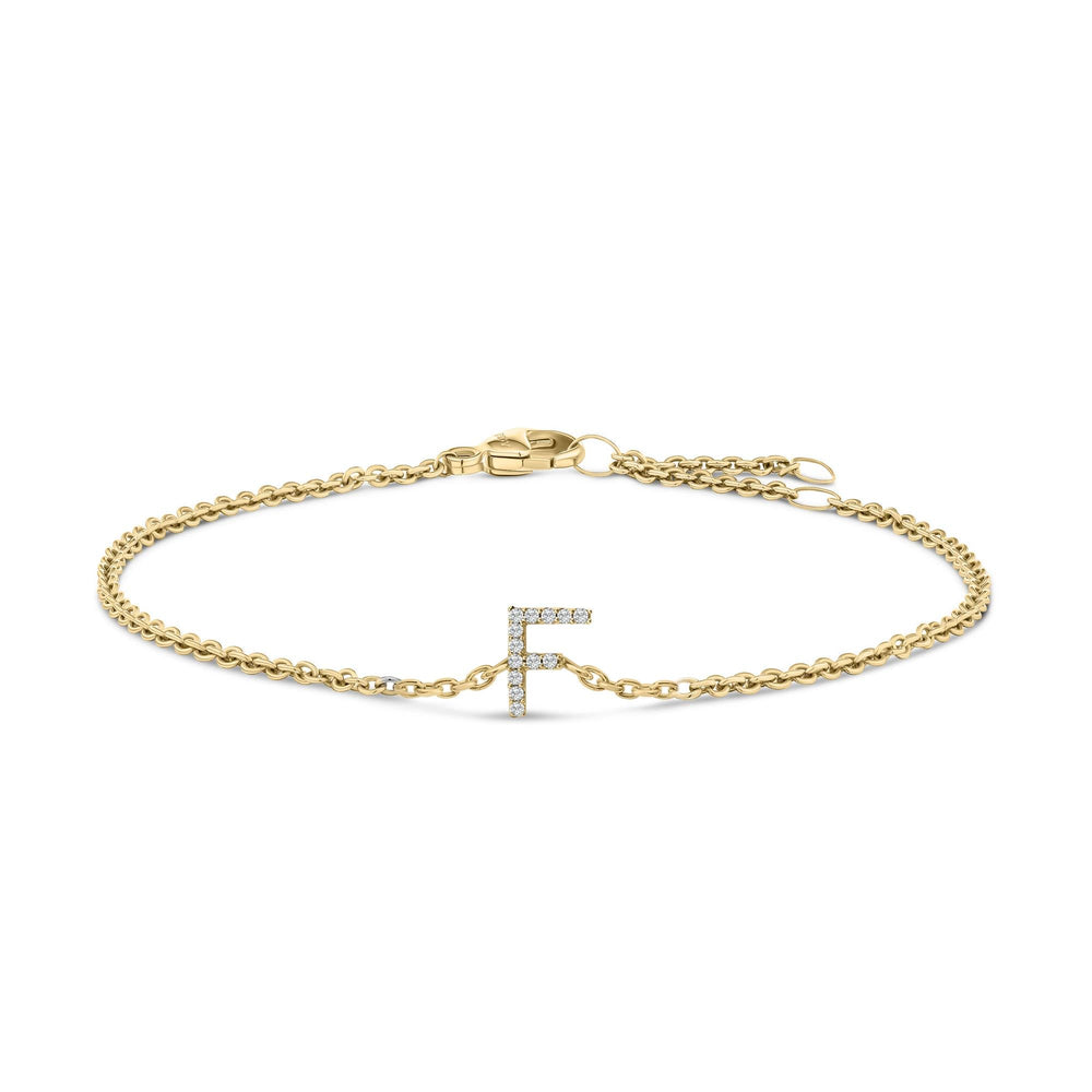 10K Yellow Gold Diamond Accent "A-Z" Initial Charm and Link Bracelet