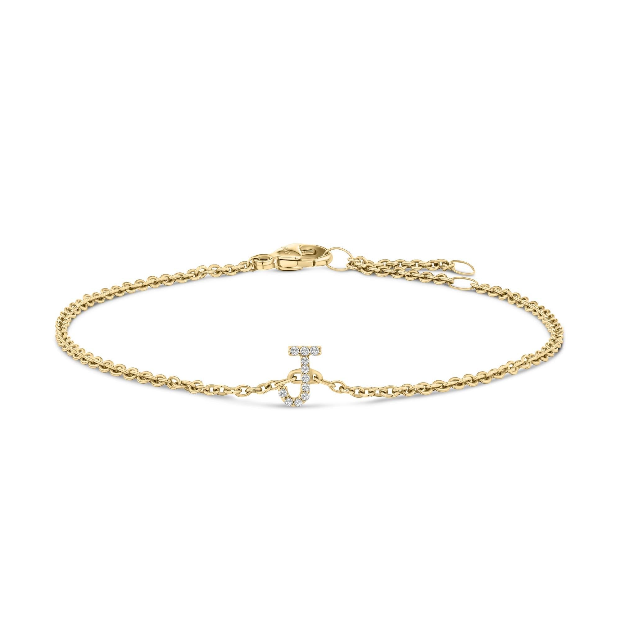10K Yellow Gold Diamond Accent "A-Z" Initial Charm and Link Bracelet