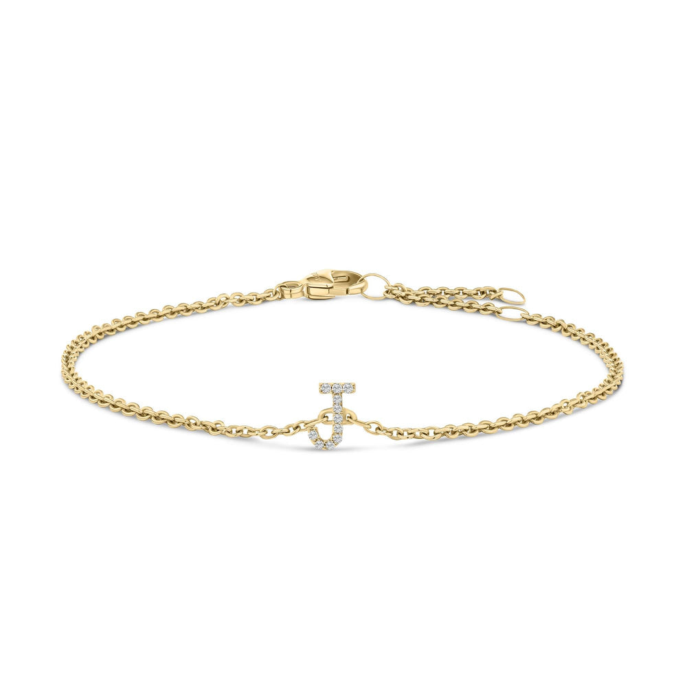 10K Yellow Gold Diamond Accent "A-Z" Initial Charm and Link Bracelet