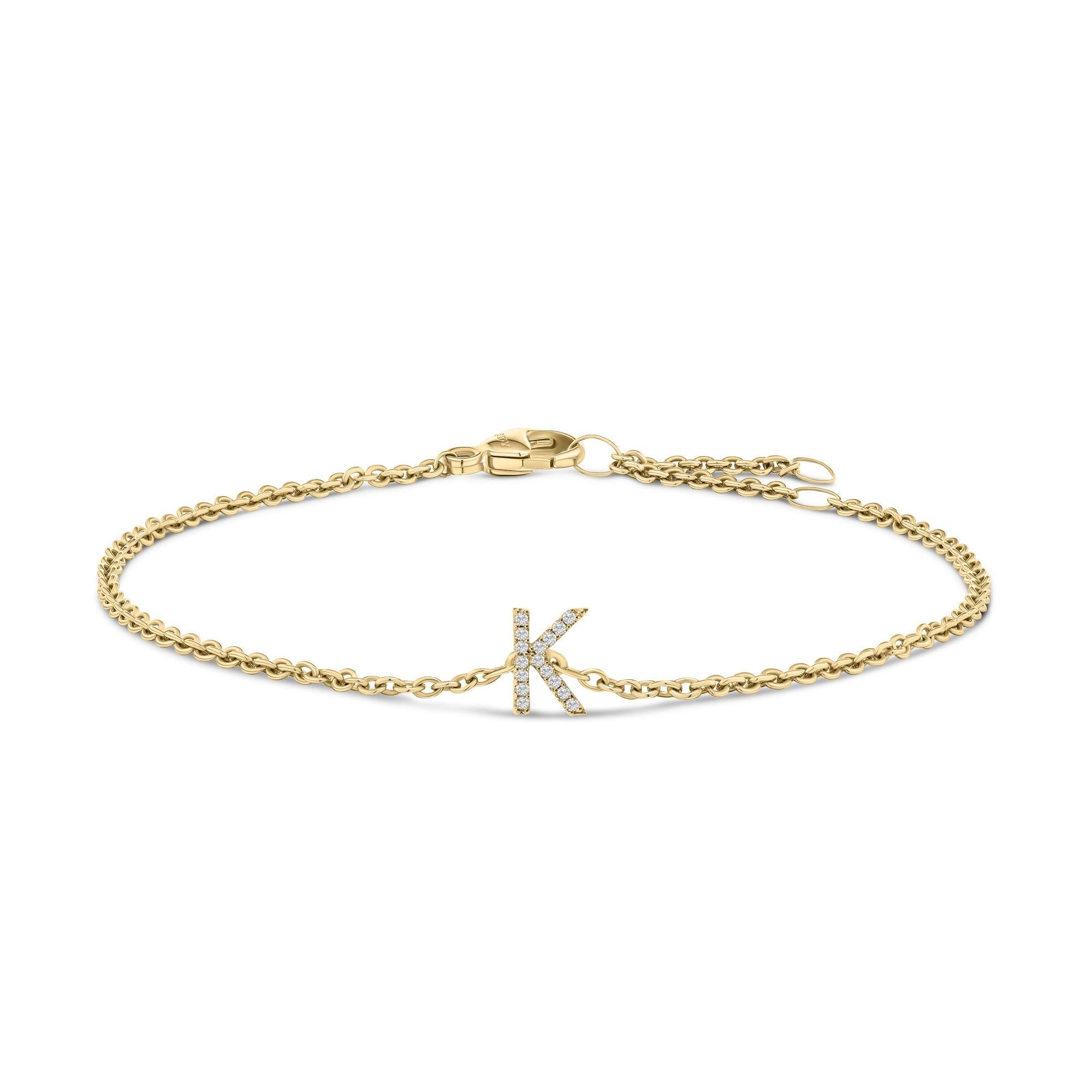10K Yellow Gold Diamond Accent "A-Z" Initial Charm and Link Bracelet