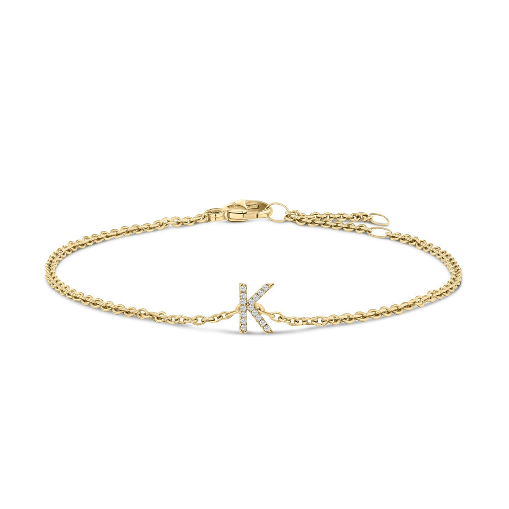 10K Yellow Gold Diamond Accent "A-Z" Initial Charm and Link Bracelet
