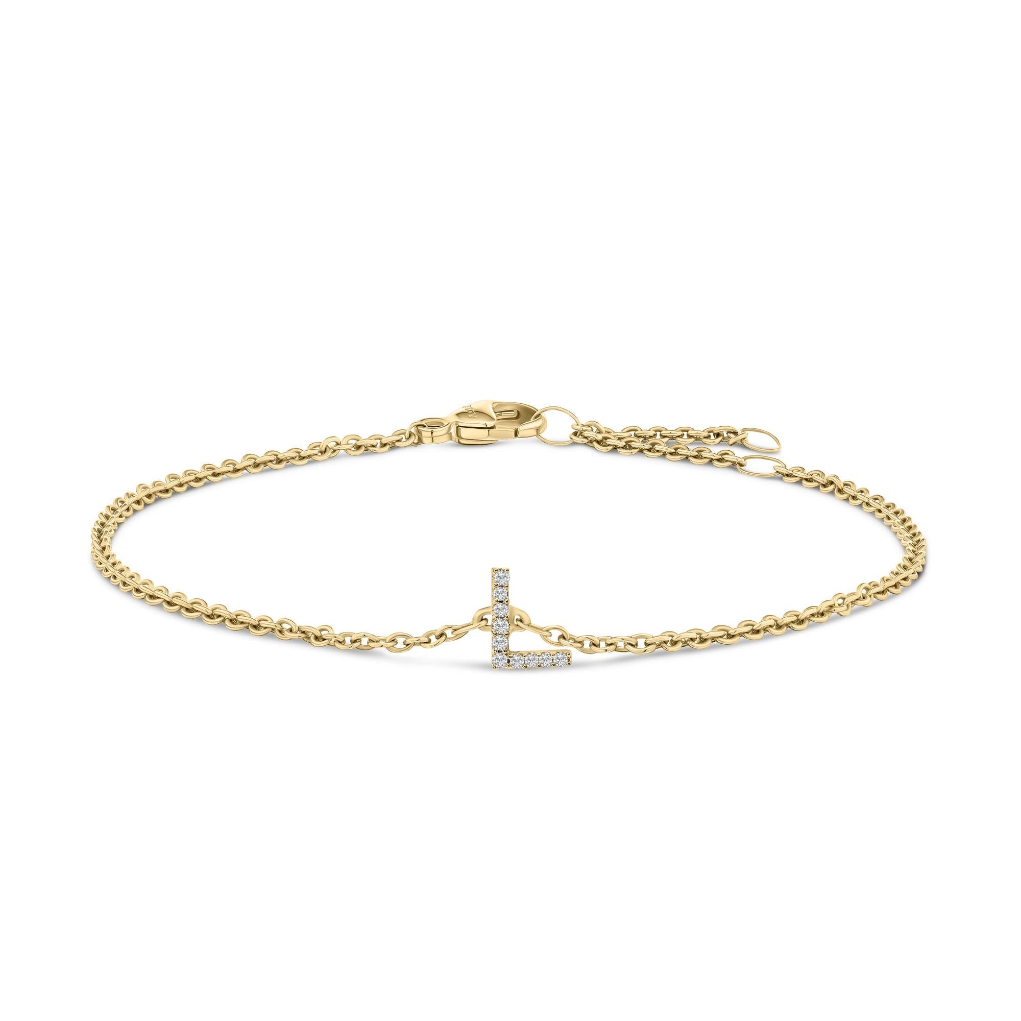 10K Yellow Gold Diamond Accent "A-Z" Initial Charm and Link Bracelet