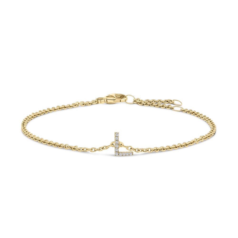 10K Yellow Gold Diamond Accent "A-Z" Initial Charm and Link Bracelet