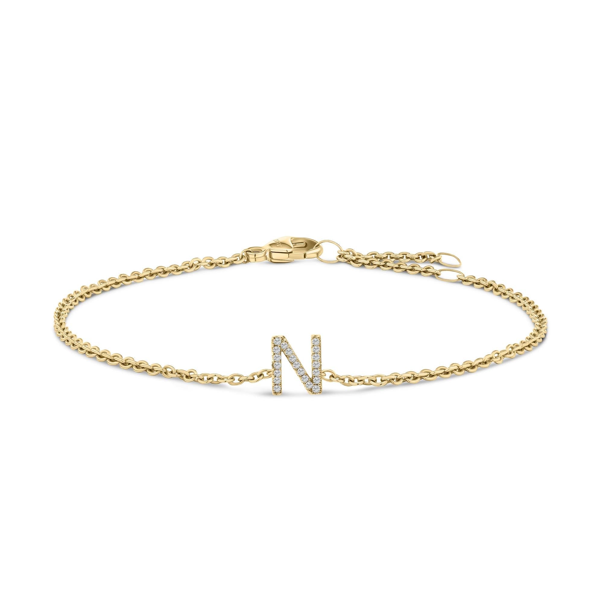 10K Yellow Gold Diamond Accent "A-Z" Initial Charm and Link Bracelet